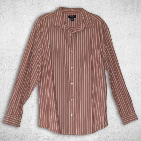 EUC Light Red and Tan Striped Button Down Shirt - Picture 1 of 5